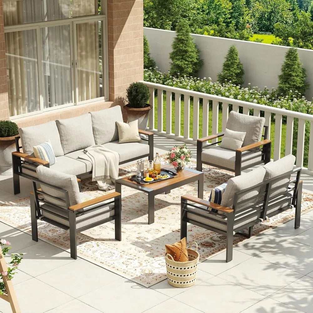 Aluminum Patio Furniture Set 7 Seats, Oversized Outdoor Sectional with Washable Thick Cushions, Coffee Table and Waterproof Covers