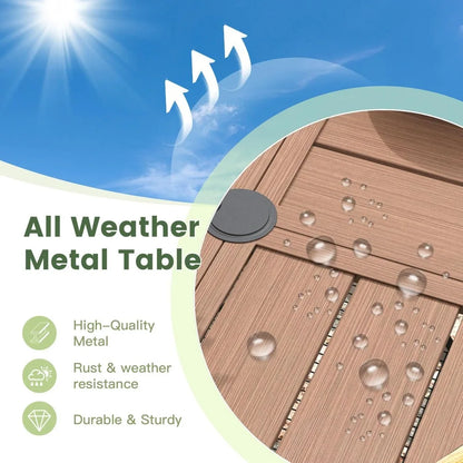 Outdoor Patio Round Dining Table for 6, 49.9" x 49.9" Metal Sleek Slat Dining Table with Umbrella Hole for Lawn Garden Deck Back