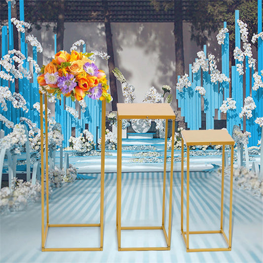 Set of 3 Metal Square Plant Stand Gold/Black Flower Holder For Living Room Wedding Decor