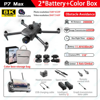 RC Quadcopter  P7 MAX High-end Professional GPS Drone 8K With Screen Remote Control 20km Digital Image Transmission Brushless
