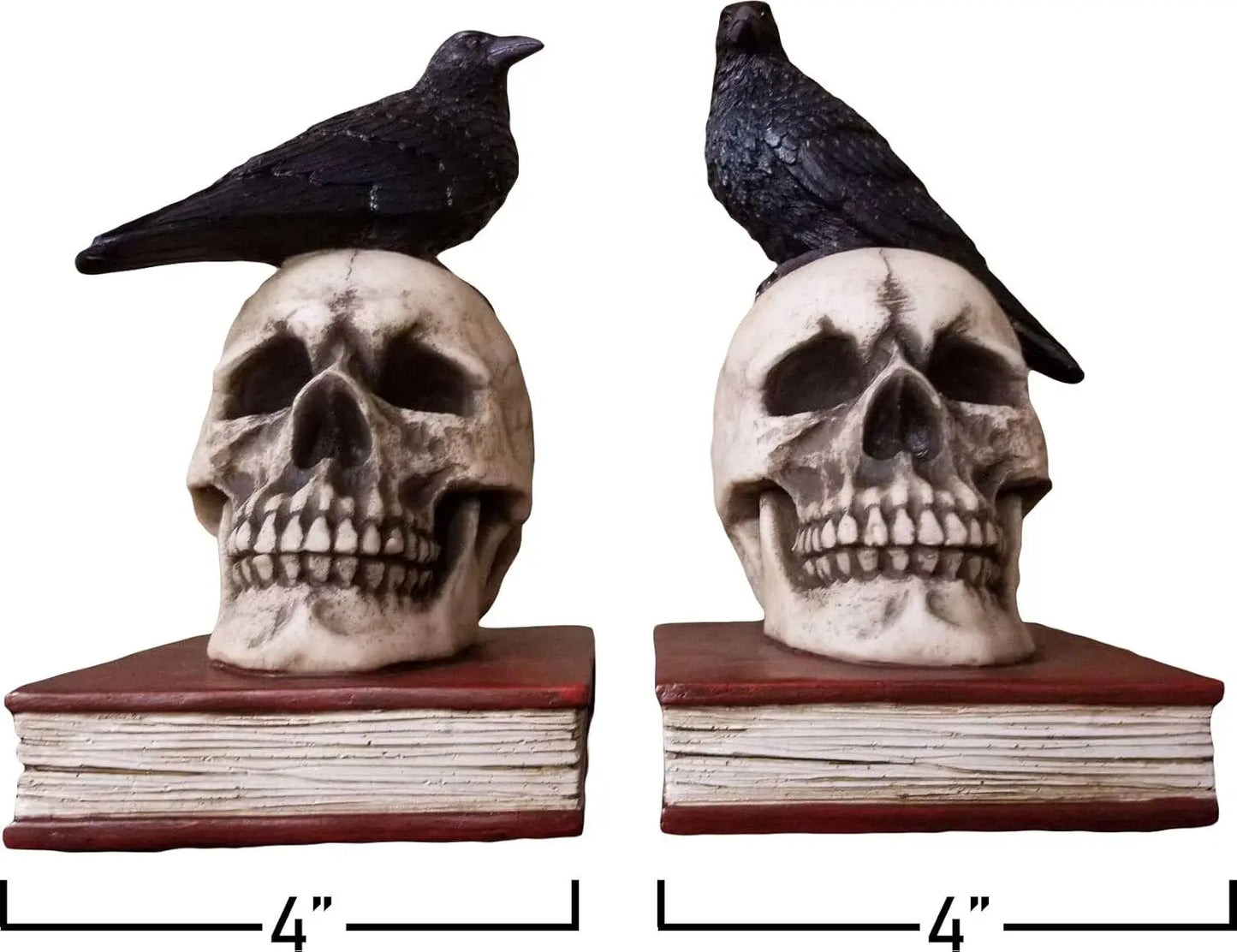 Gothic Raven Skull Bookends Set