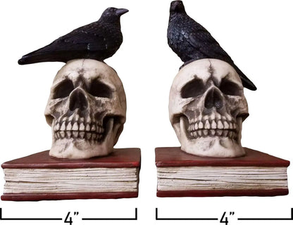 Gothic Raven Skull Bookends Set