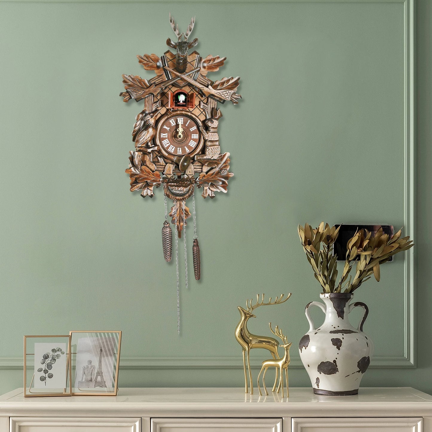 Forest Nordic Style Retro Wooden Cuckoo Wall Clock