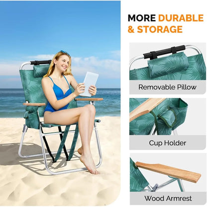 Lightweight 17" Backpack Beach Chair, Tall Beach Chairs for Adults, Portable with Adjustable Straps, 3-Position Customized