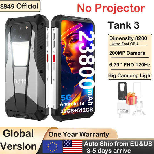 Tank 3 Rugged Smartphone Android 5G 32+512GB 23800mAh 120W Charger 200MP 120Hz GPS Dual SIM Cell Phone
