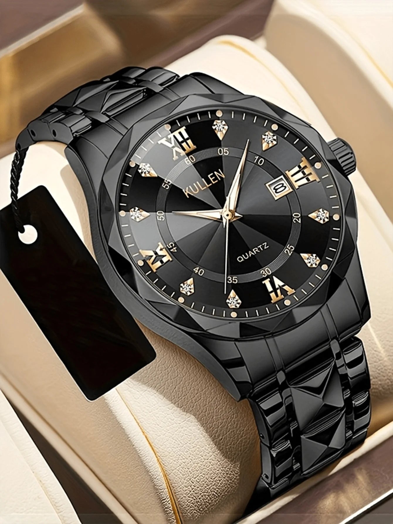 Men's Blue Dial Roman Numeral Quartz Watch with Stainless Steel Band