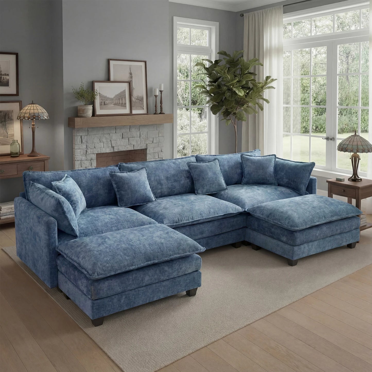 Redlife 113.4" Modular Sectional Sofa with Ottoman, Comfy Cloud Couch with Deep Seat (23.6" D), Solid Wood Frame, for Living Room