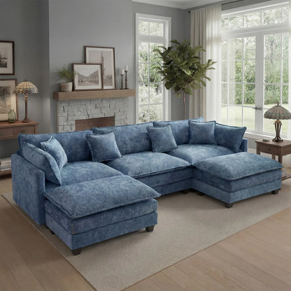 Redlife 113.4" Modular Sectional Sofa with Ottoman, Comfy Cloud Couch with Deep Seat (23.6" D), Solid Wood Frame, for Living Room