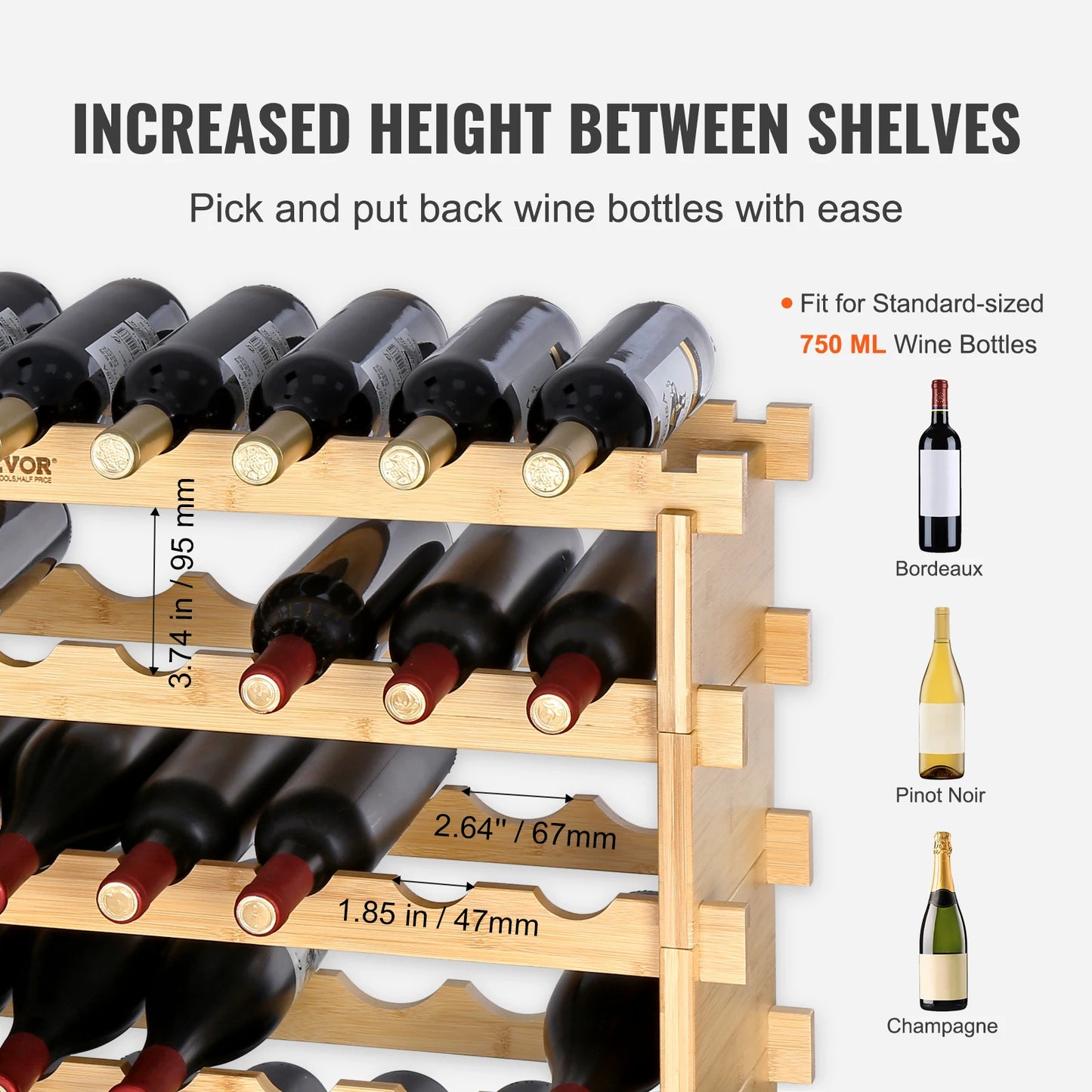 48/72 Bottle Stackable Modular Free Standing Wine Storage Rack