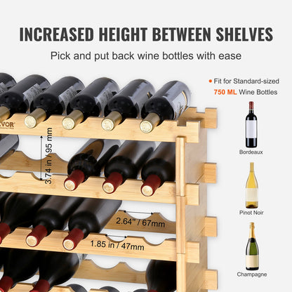 48/72 Bottle Stackable Modular Free Standing Wine Storage Rack