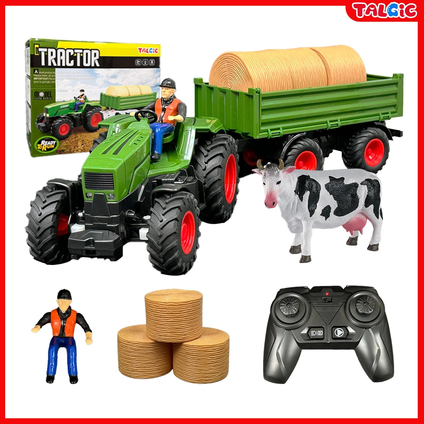 Remote Control Farm Tractor Toy - Realistic RC Farming Vehicle, Multi-Part Rechargeable Tractor for Kids