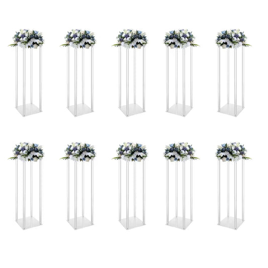10Pcs Acrylic Vase Wedding Flower Stands Set, 23.6"H Clear Column Rack Geometric Display Stand for Home Party Wedding Decor