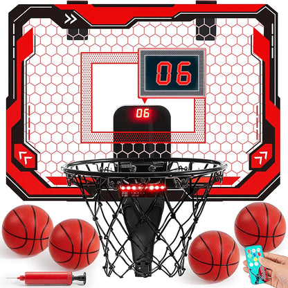 Mini Indoor Basketball Hoop Light Up Over The Door Basket Ball Hoop for Kids with 4 Balls