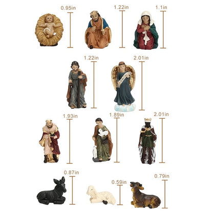 11Pc/Set Statue Nativity Scene Ornament Baby Jesus Manger Christmas Crib Figurines