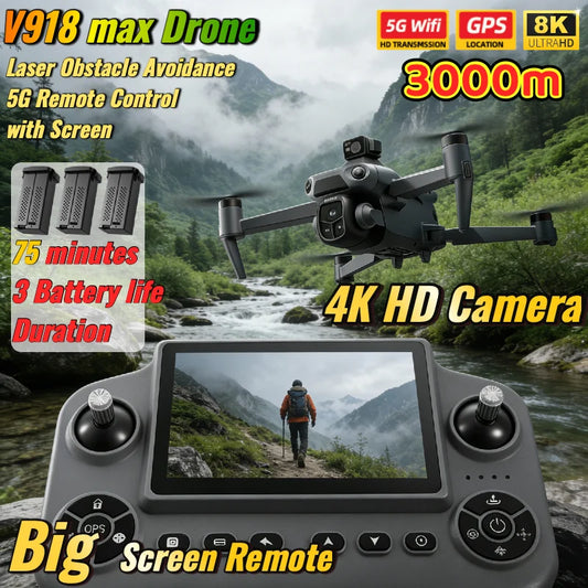 RC Quadcopter with LCD Screen Remote Control Drone Laser Obstacle Avoidance 8K GPS Professional Camera