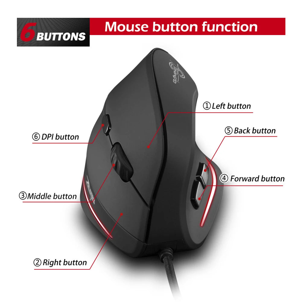 Ergonomic Mice Silent Wired Vertical Rechargeable 3200 DPI USB Optical Gamer Mouse
