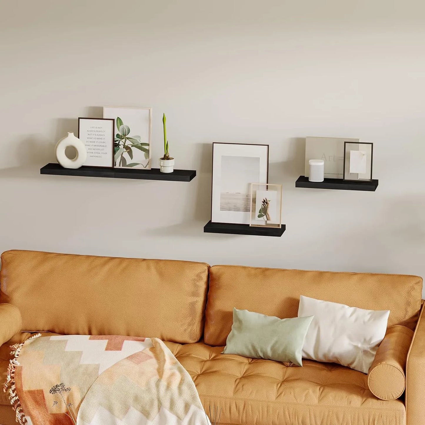 4 PACK Floating Shelves; Black Wall Mounted Display Shelves for Living Room Bedroom Home Decor