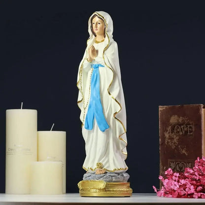 15.3 inch Lourdes Virgin Mary Statue, Catholic Blessed Mother Resin Figurine for Home & Church, Prayer and Decor Gift