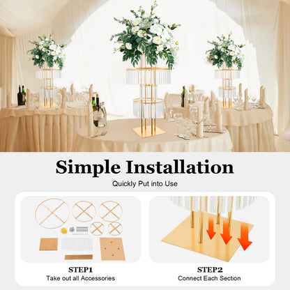 Gold/Silver 5 Tier Wedding Centerpiece 110cm Acrylic Crystal Flower Vase Rack for Floor Table Decor Display Holder,