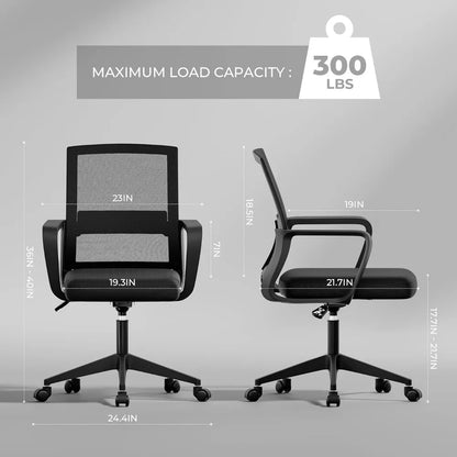 Mid-Back Upholstery and Mesh Office Chair Black Height-Adjustable Armrests