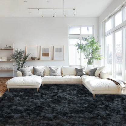 Soft Area Non-Slip Rugs for Living Room; Thick Plush Carpets Tie-Dyed Dark Gray Fluffy Artificial Velvet Soft Carpets
