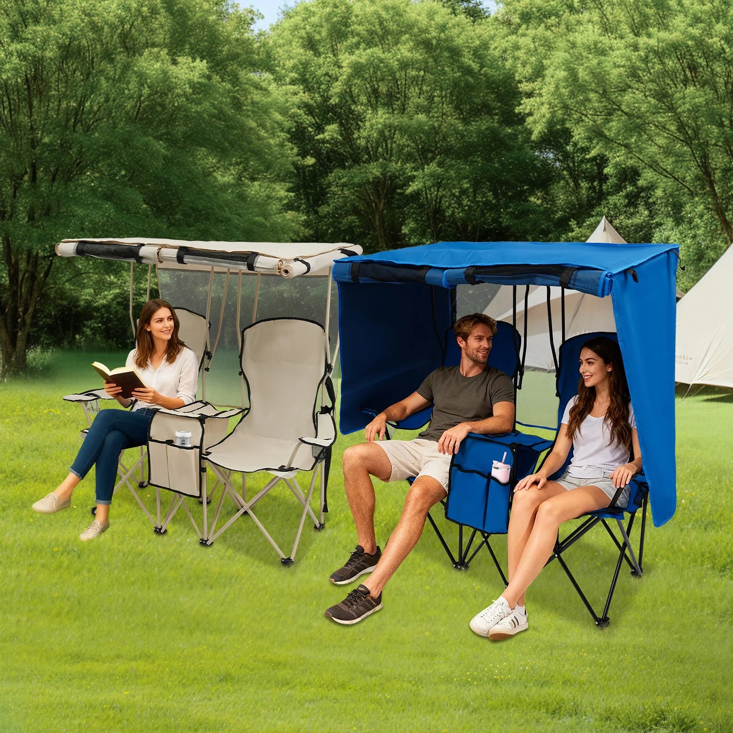 Double Outdoor Camping Chair with Canopy
