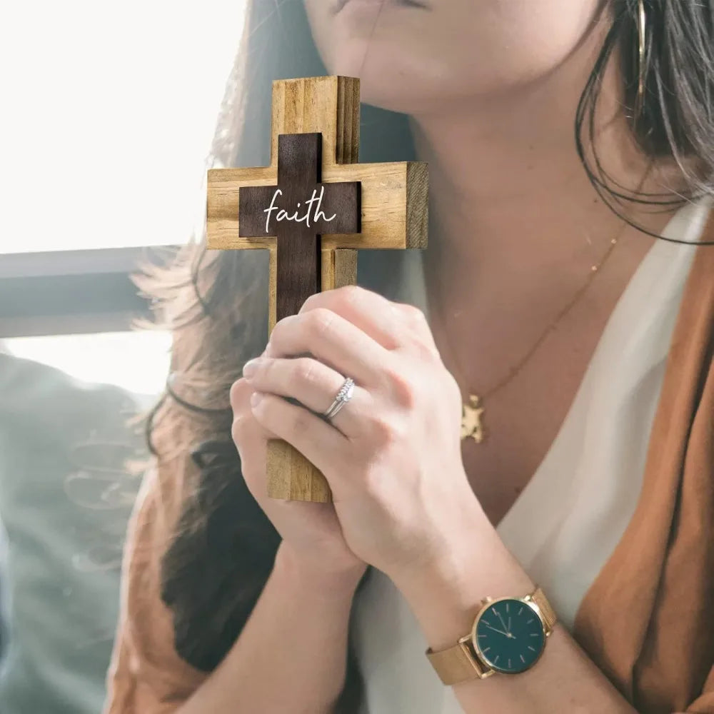 Wall Wooden Cross With Hook Handmade
