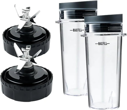 Nutri Ninja Blender Blade Assembly & 2-Pack of 16 oz. Cups for BL770 BL780 BL660