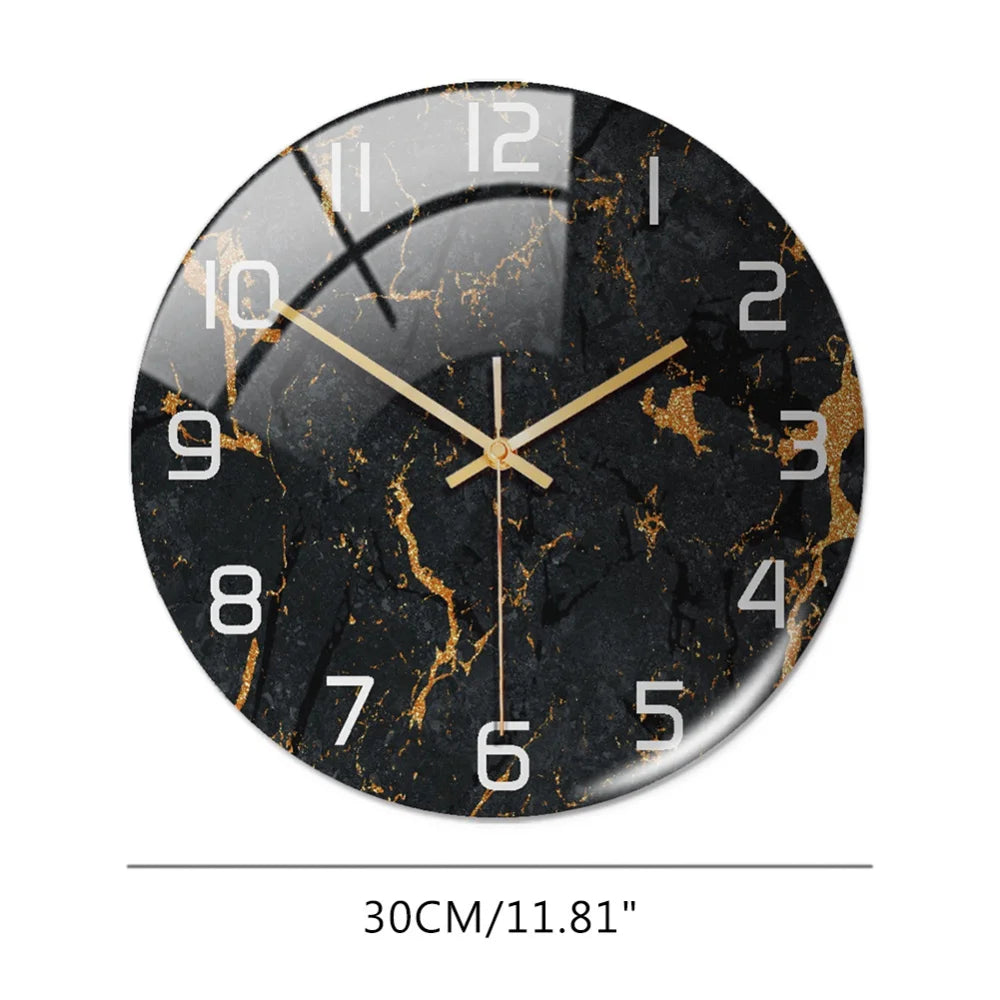 Luxury 3D Acrylic Black and Gold Marble Pattern Wall Adhesive Clock With Metal Needles Decor