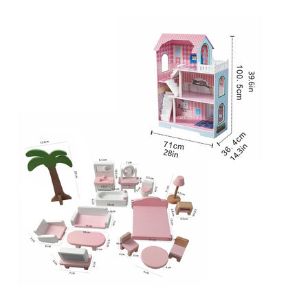 3 Tier Kids Wooden Dollhouse