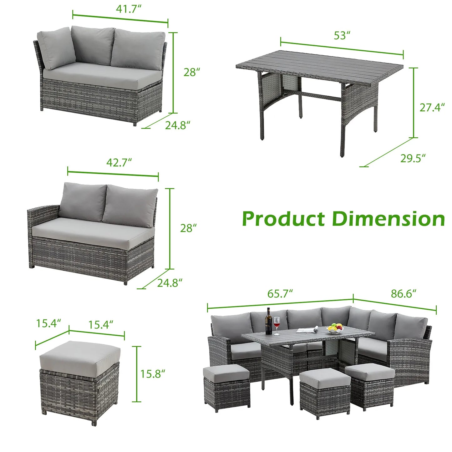 Patio Furniture Sets 7-Pieces Outdoor Sectional Sofa Rattan Wicker Sofa W/ Table