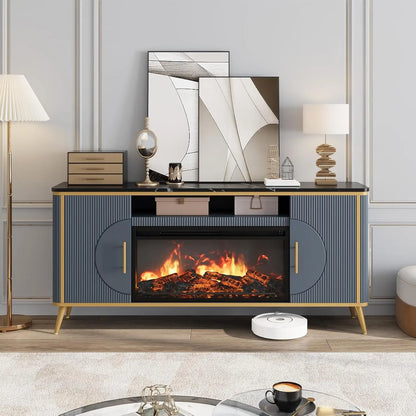 Modern Fluted TV Stand with Electric Fireplace for up to 80'' TVs Luxury Customizable Media Entertainment Center