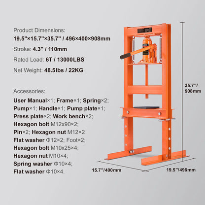 6T H-Frame Hydraulic Floor Press