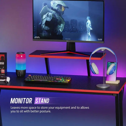 L Shaped 51 Inch Corner Computer Desk, PC Gaming Desk, or Writing Workstation with Large Monitor Stand for Home Office