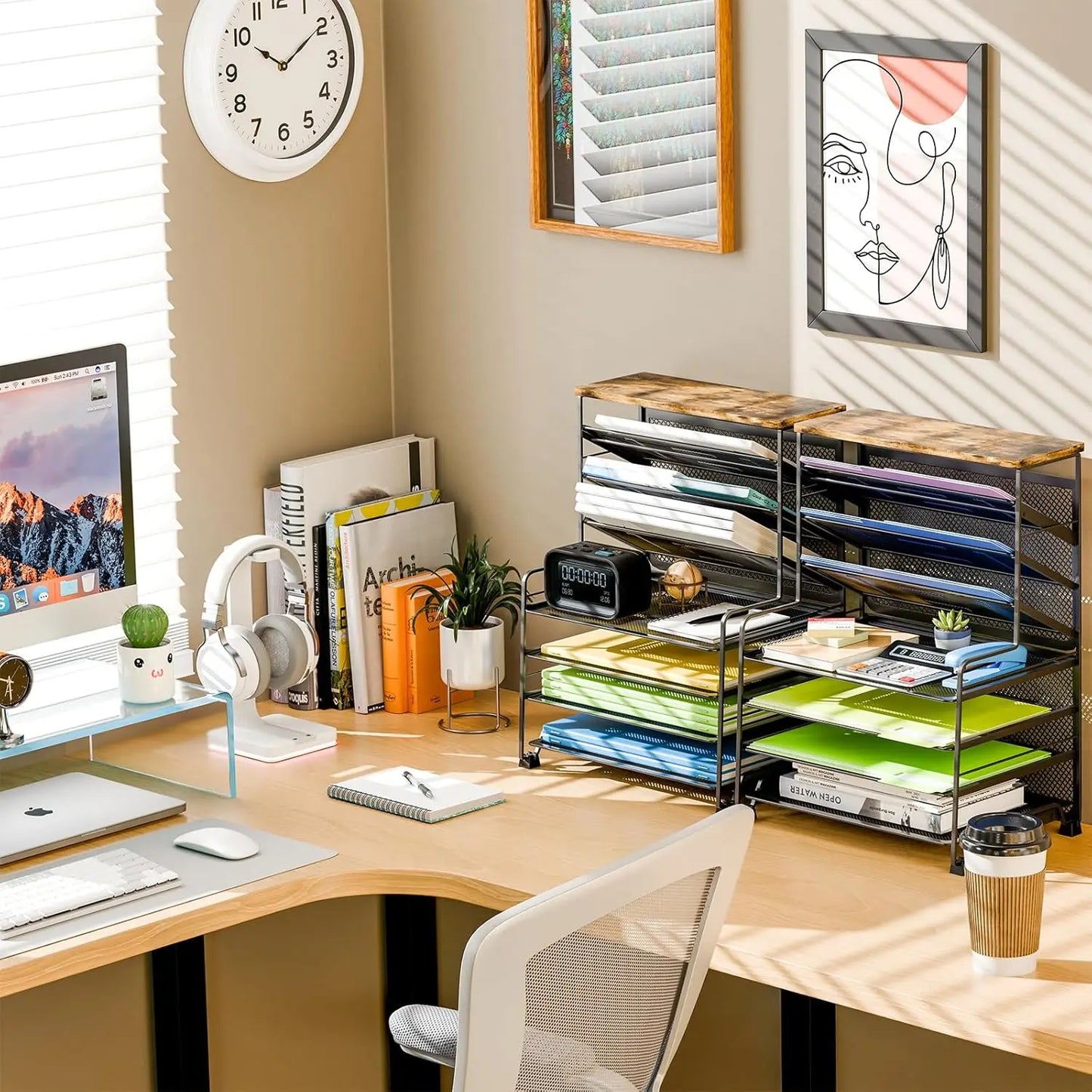 7 Tier File Organizer for Office, Home, School - Black Desk Accessory