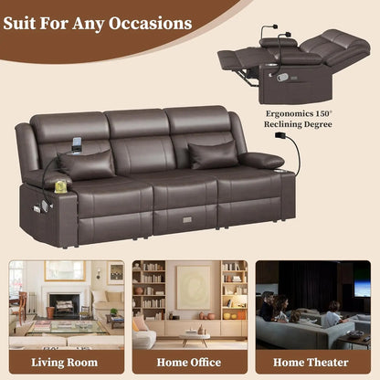Home Theater, RV Reclining Sofa Set with Adjustable Headrest with Heat and USB & Type-C, and Drawer