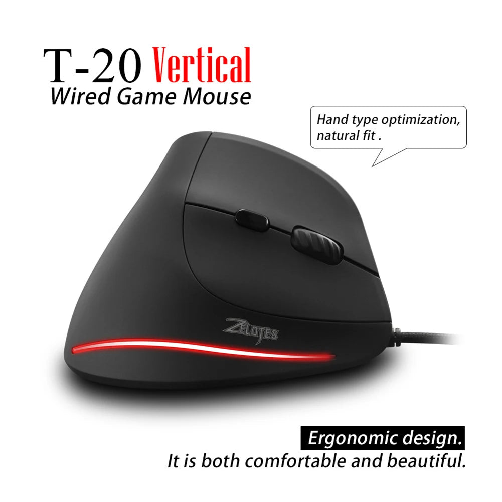 Ergonomic Mice Silent Wired Vertical Rechargeable 3200 DPI USB Optical Gamer Mouse