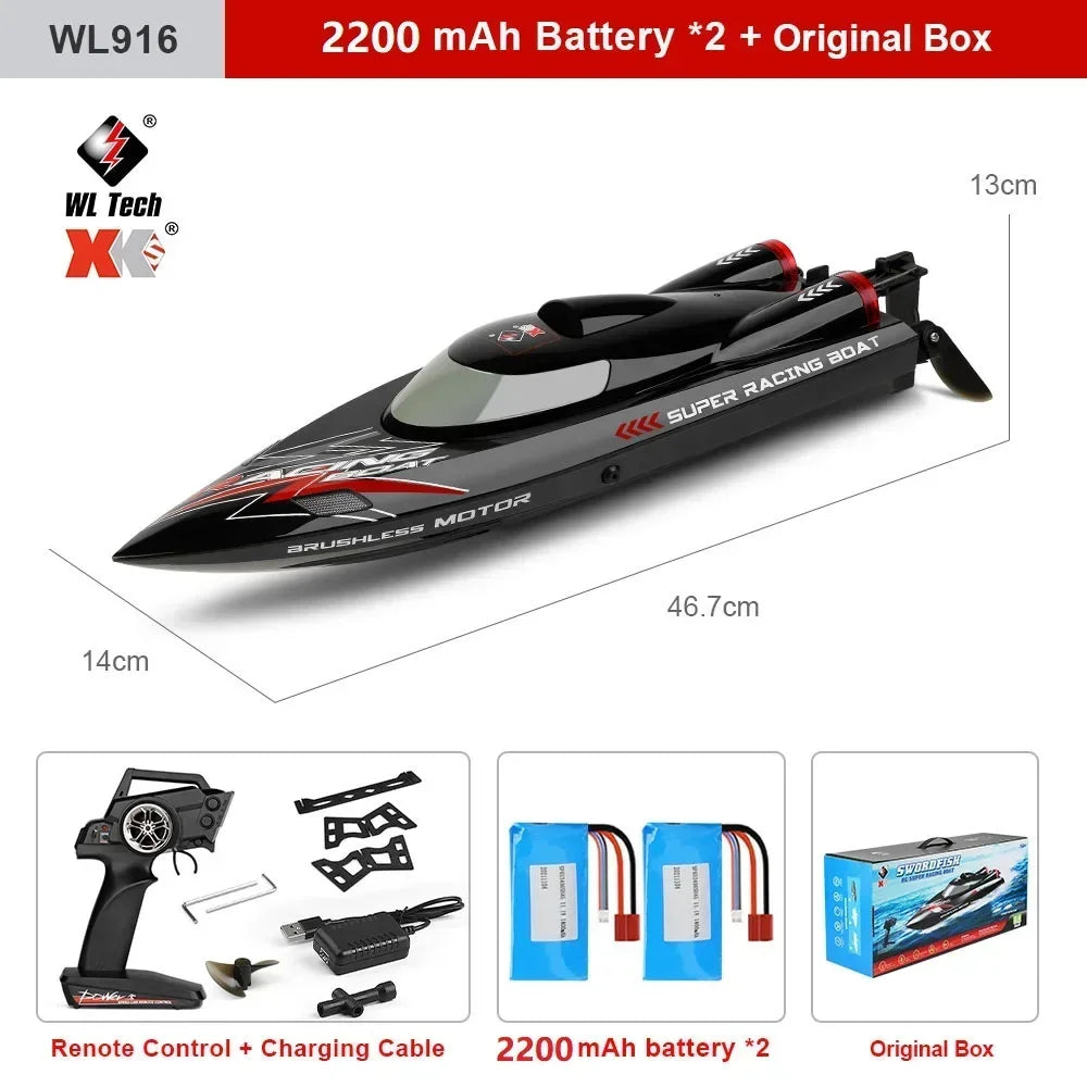 RC Boat 2.4Ghz 55KM/H Brushless High Speed Racing Ship For Adults with 2 Batteries