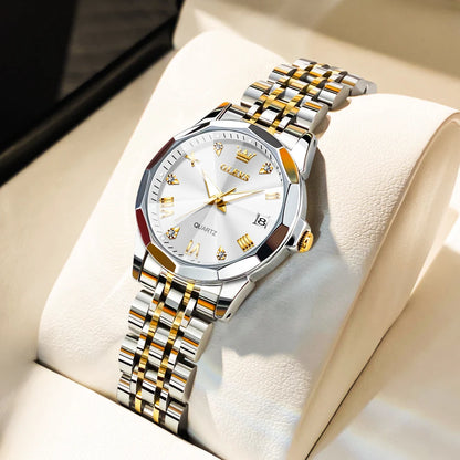 Ladies Waterproof Stainless Steel Luminous Dial and Date Quartz Watch