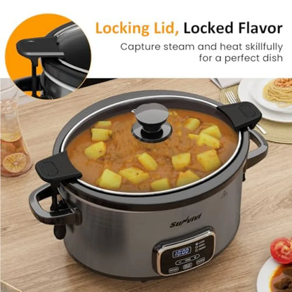 4QT Programmable Slow Cooker with Locking Lid Removable Ceramic Pot 3 Heating Settings Dishwasher-Safe