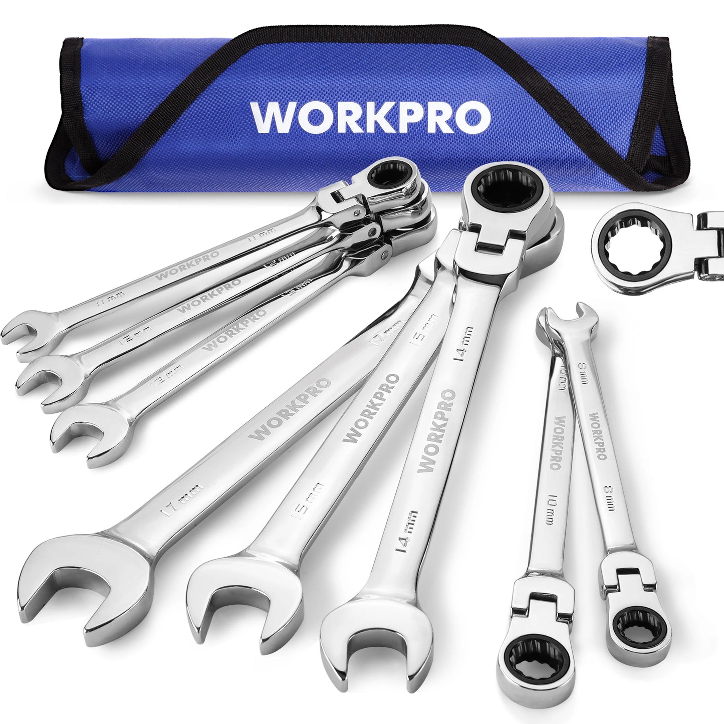 8pcs Flex-Head Ratcheting Combination Wrench Set SAE 5/16-3/4 in