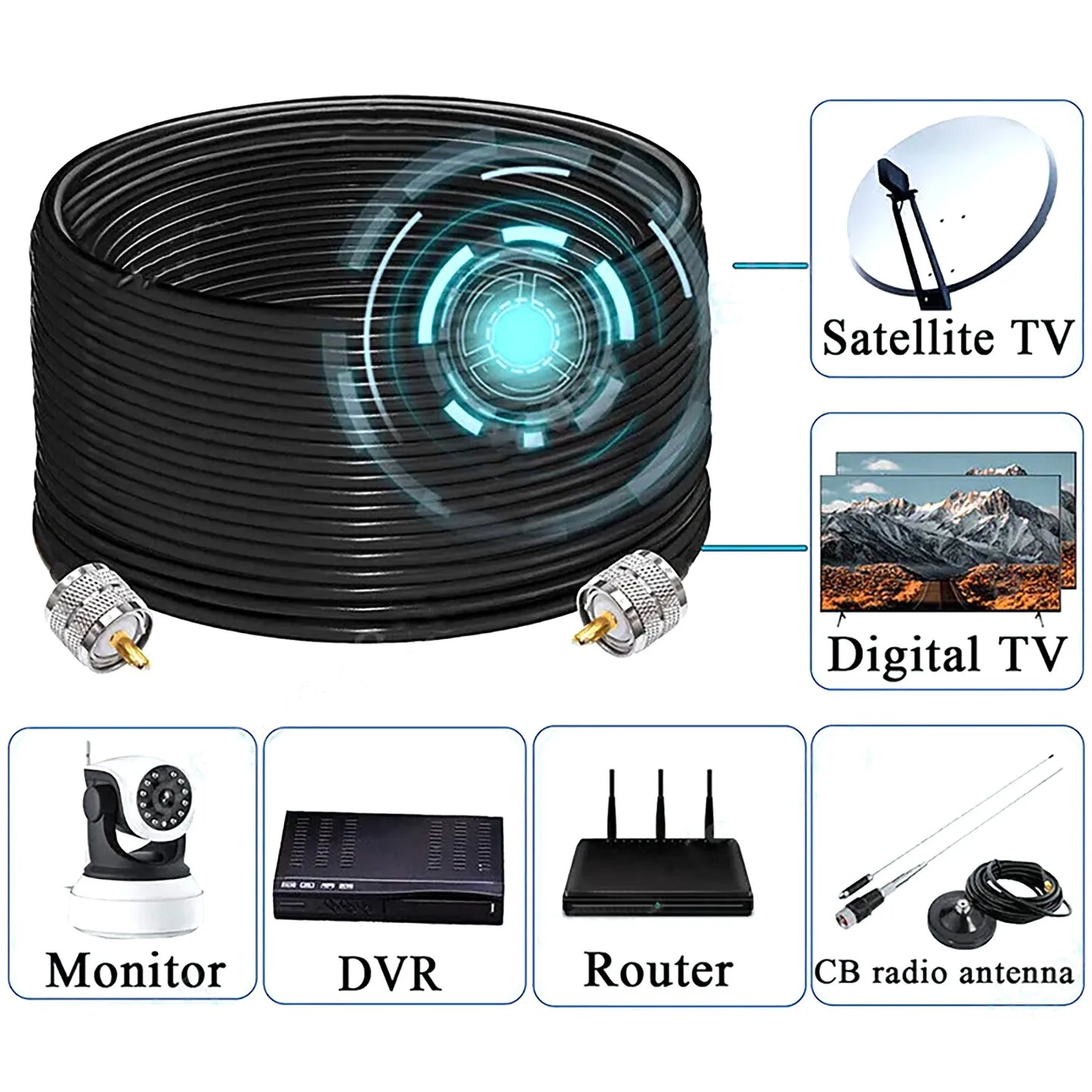 50ft UHF Male to Male Coaxial Cable