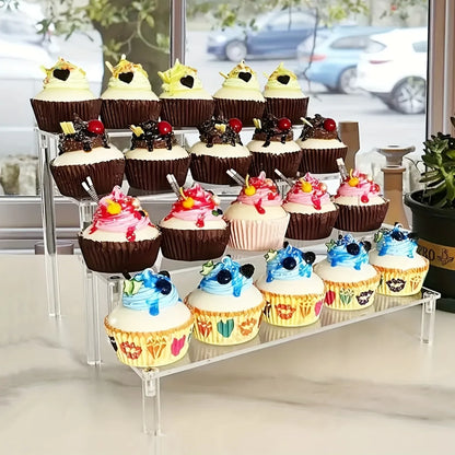 3-Tier Clear Acrylic Display Stand for Jewelry, Makeup, Cupcake Organizer, Transparent Shelf, Sturdy Base, Space-Saving Storage