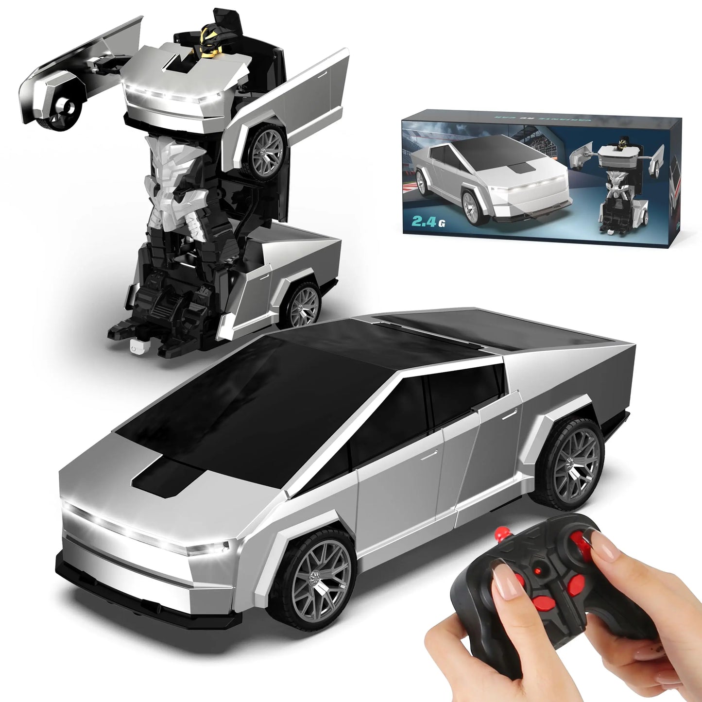 RC Transforming Remote Control Car 2.4GHz With Dual-Color Lights, Fast 360°Rotation, One-Click Deformation