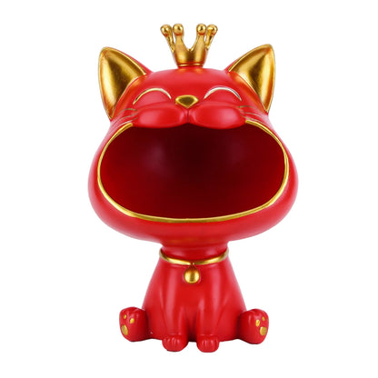 Laughing Cat Statue for Desktop Accessories Storage