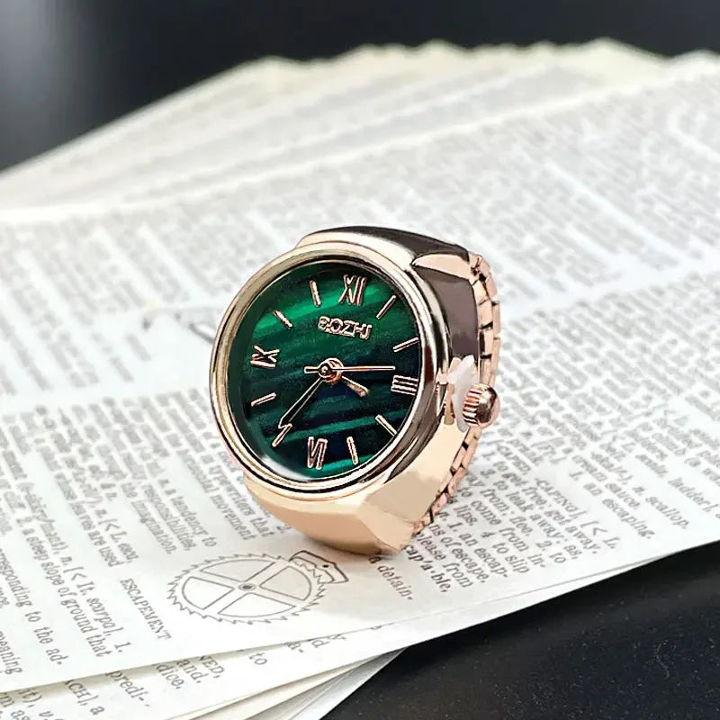 Vintage Alloy Shell Quartz Finger Ring Watch for Men or Women