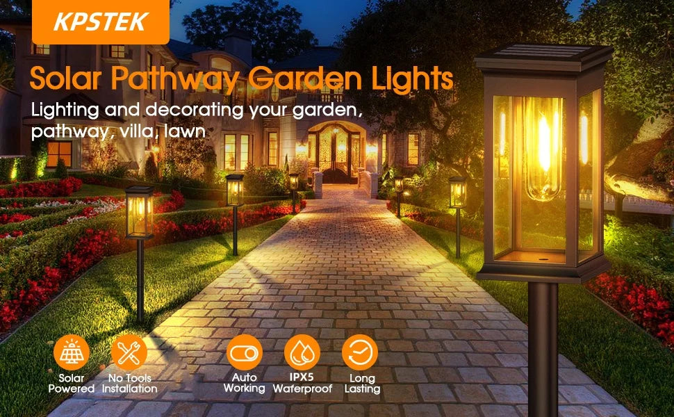 6/12 Pack Solar Lights, 2700K Warm White, Super Bright 12Hrs, for Yard/Garden Walkway