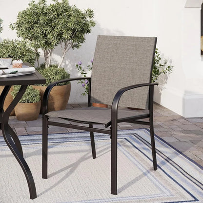 Patio Dining Set of 4, 37”Square Table with Umbrella Hole, Brown Metal Chairs x 4, Outdoor Table and Chairs for Lawn and Deck