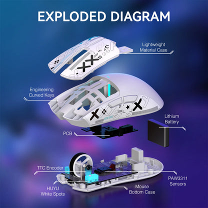 ATTACK SHARK X11 Lightweight Wireless Gaming Mouse with RGB Backlight Charging, Up to 22K DPI