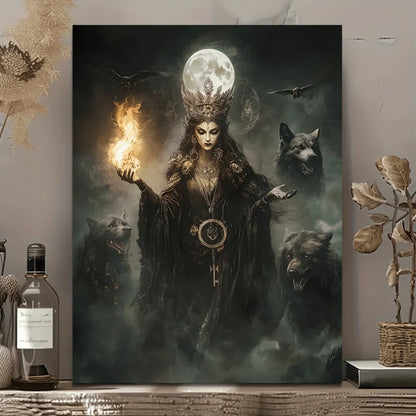 Dark Gothic Fantasy Hecate Canvas - Pagan Magic Goddess Poster Waterproof Wall Art, Oil Painting Style, Gift